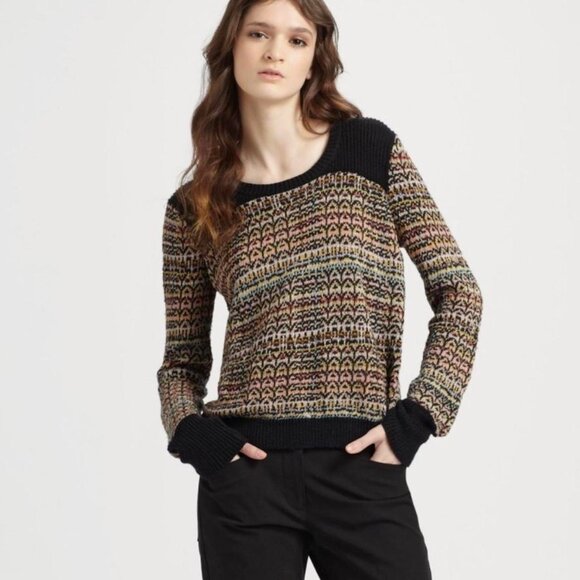 Theory Hadar Chunky Silk Sweater Crew Neck Multcolor Linen Silk Cotton - Picture 2 of 13